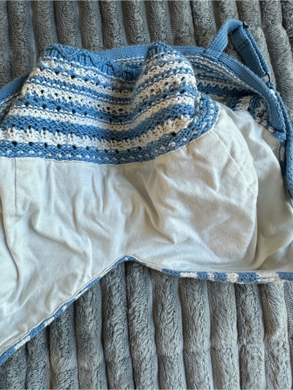 Hollister boho cropped cotton crochet deep v neck striped blue and white top - Picture 6 of 8